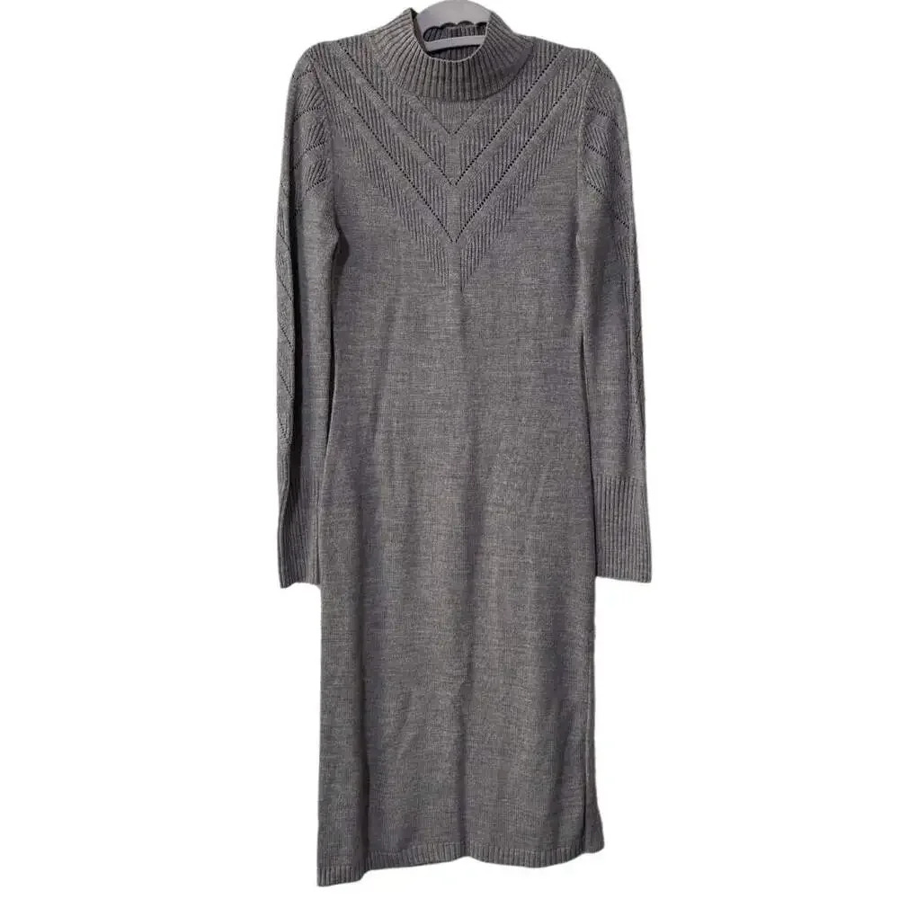 ELIZA J Mock Neck Long Sleeve Gray Sweater Dress Knee Length Modest EUC Medium